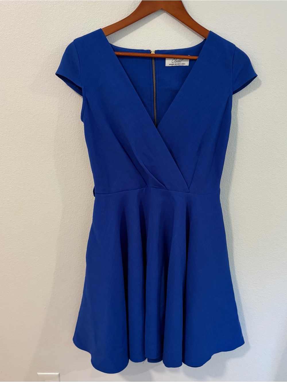 Closet Royal Blue V-Neck Fit & Flare Mini Dress made in London